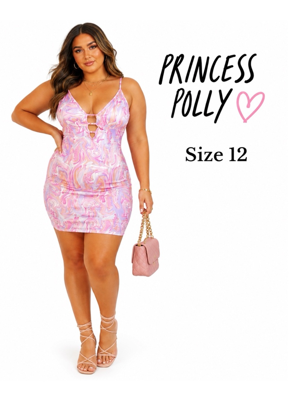 PRINCESS POLLY Pink Retro Cut Out Mini Dress Size 12 New!